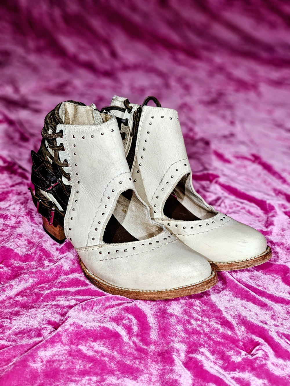 Freebird Desert Cutout Ankle Heeled Zipper Boots with Stud Accents